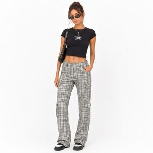 American Threads Plaid Cargo Wide Leg Pants Tan Utility Streetwear Size Medium